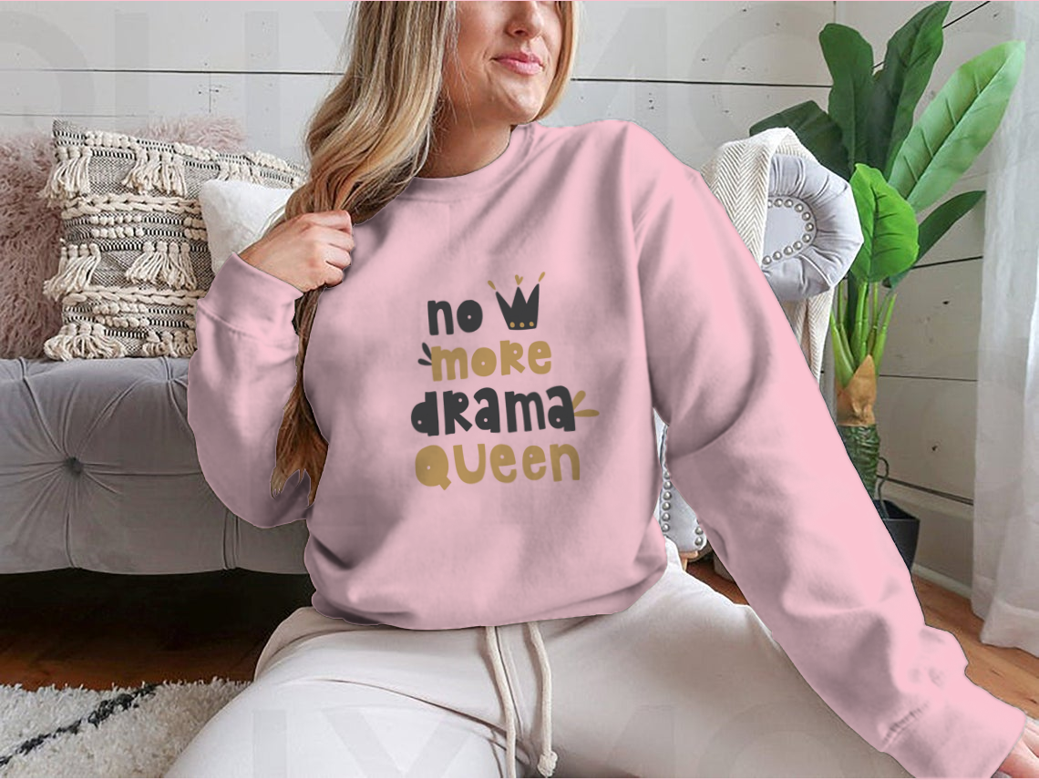 A stylish t-shirt featuring hand-drawn vector lettering saying 'No More Drama Queen', showcasing a humorous and trendy design.