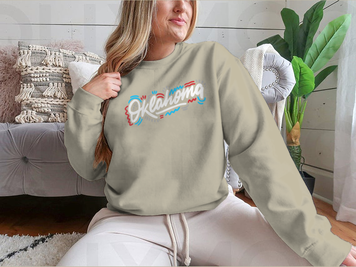 Oklahoma Handwritten City Name Sweatshirt in a classic fit, showcasing soft cotton fabric and stylish design.