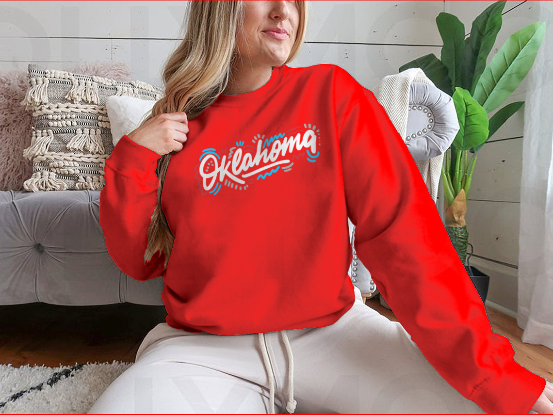 Oklahoma Handwritten City Name Sweatshirt in a classic fit, showcasing soft cotton fabric and stylish design.