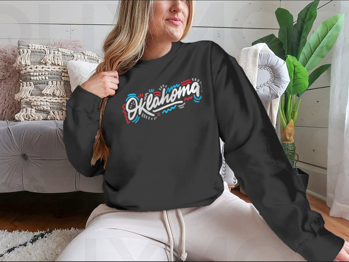 Oklahoma Handwritten City Name Sweatshirt in a classic fit, showcasing soft cotton fabric and stylish design.