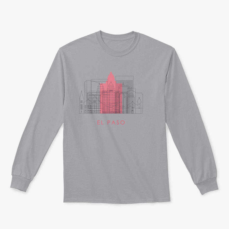 A stylish sweatshirt featuring the El Paso skyline and landmarks design, showcasing a blend of comfort and urban style.