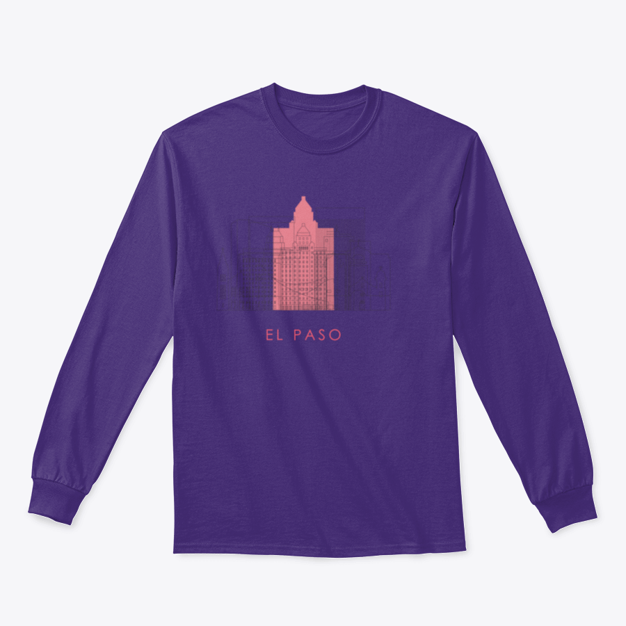 A stylish sweatshirt featuring the El Paso skyline and landmarks design, showcasing a blend of comfort and urban style.