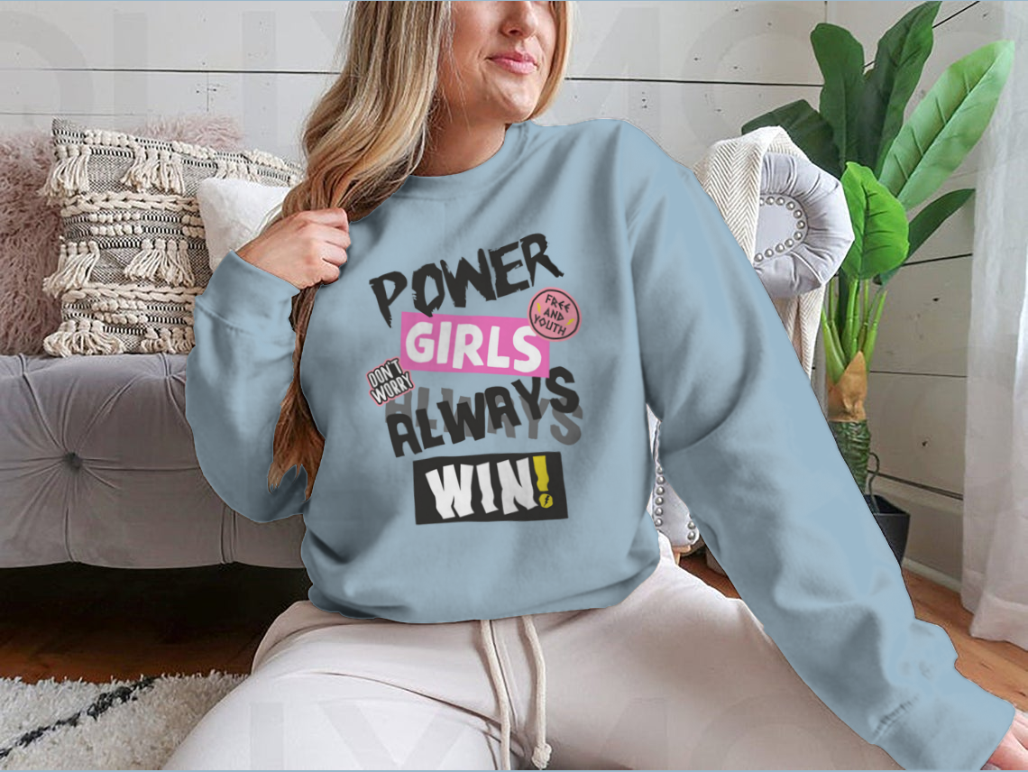 Power Girls Always Win Shirt design featuring empowering text on a comfortable cotton tee.