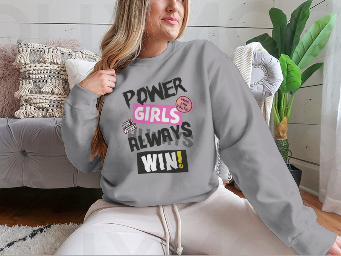 Power Girls Always Win Shirt design featuring empowering text on a comfortable cotton tee.