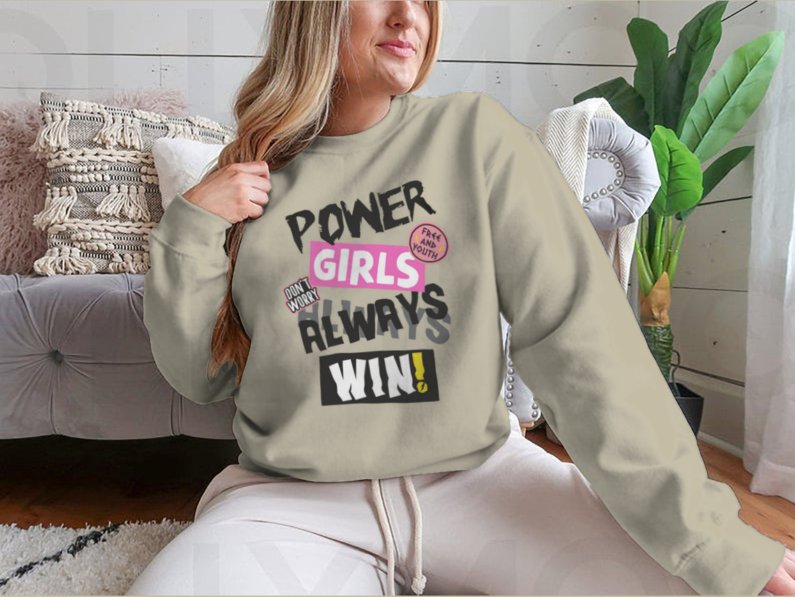 Power Girls Always Win Shirt design featuring empowering text on a comfortable cotton tee.