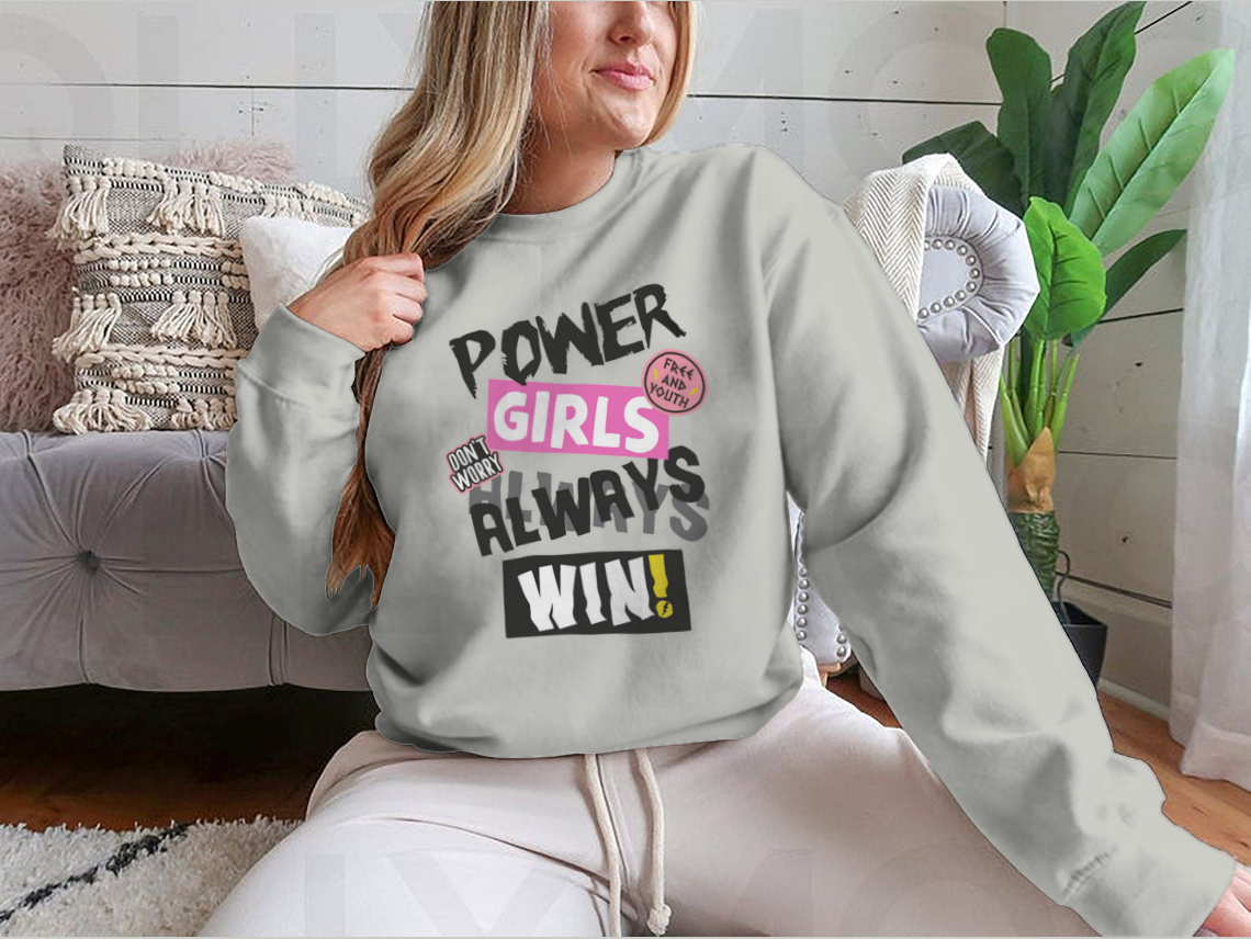 Power Girls Always Win Shirt design featuring empowering text on a comfortable cotton tee.