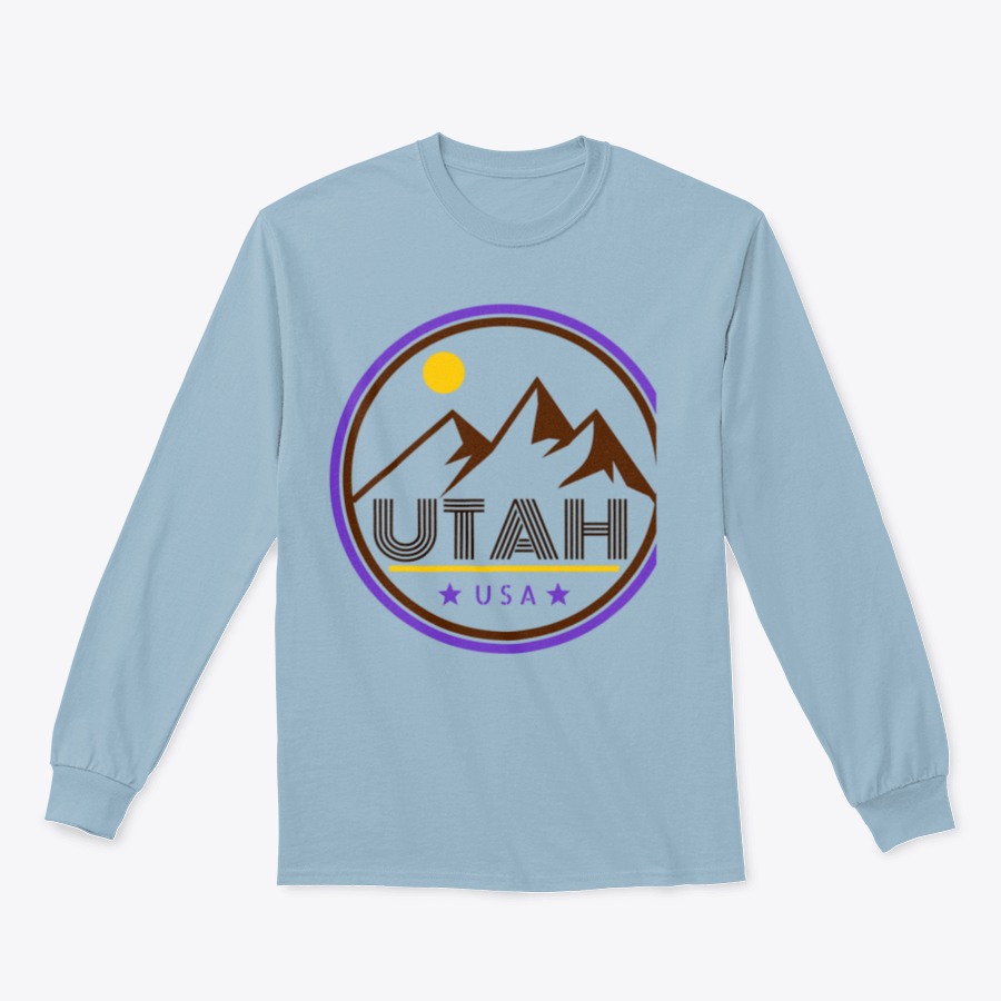 Retro Vintage Utah Badge T-shirt featuring mountains and sunshine design, made from 100% cotton for comfort and style.