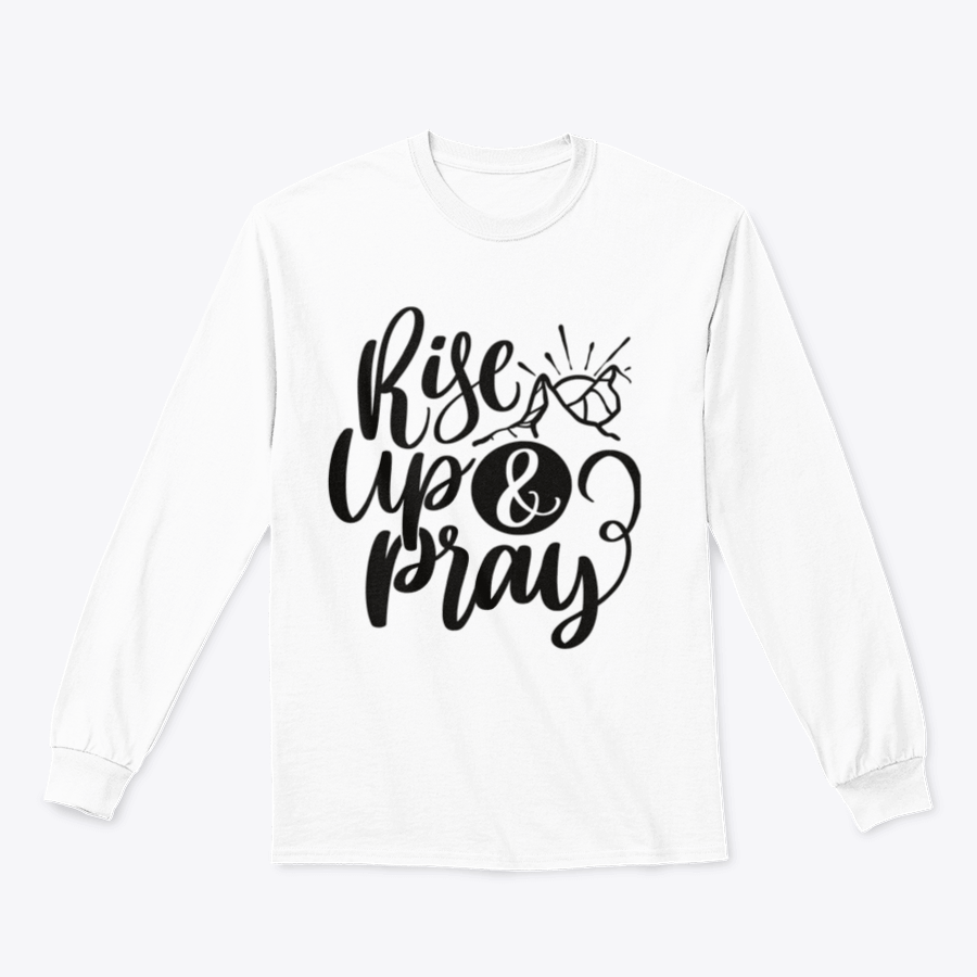 Rise Up And Pray motivational apparel featuring religious lettering on a comfortable cotton fabric.