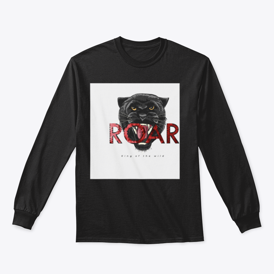 Stylish T-shirt featuring a sequins glitter panther head illustration with the Roar slogan, made from soft cotton fabric.