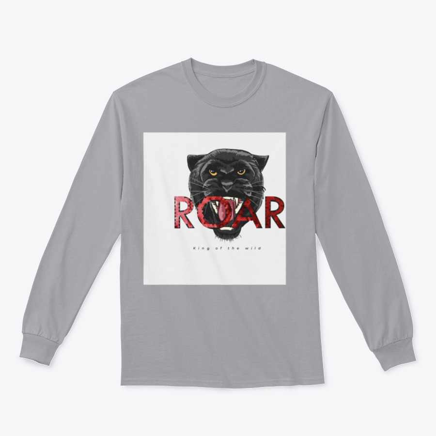 Stylish T-shirt featuring a sequins glitter panther head illustration with the Roar slogan, made from soft cotton fabric.