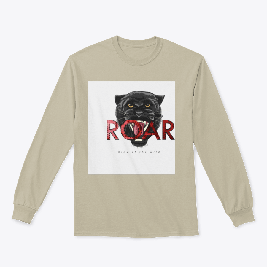 Stylish T-shirt featuring a sequins glitter panther head illustration with the Roar slogan, made from soft cotton fabric.