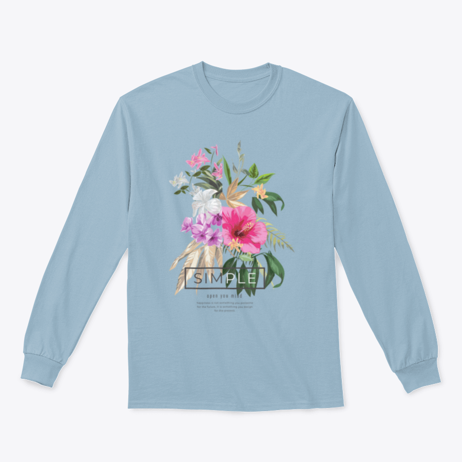 A vibrant Simple Tropical Flowers and Orchid T-shirt design featuring colorful floral patterns on a soft cotton fabric.