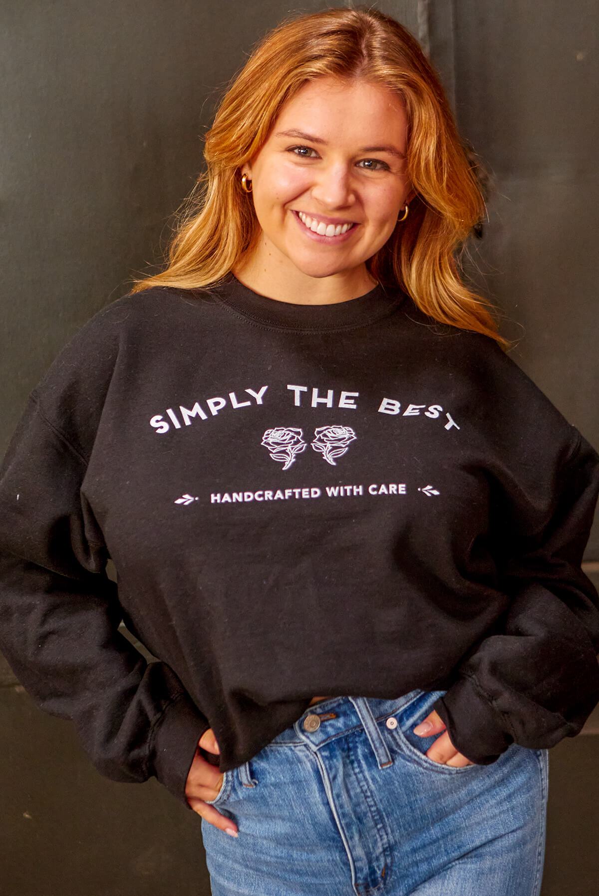 Two stylish bachelorette party sweatshirts in black and white, featuring 'Simply the Bride' and 'Simply the Best' text designs.