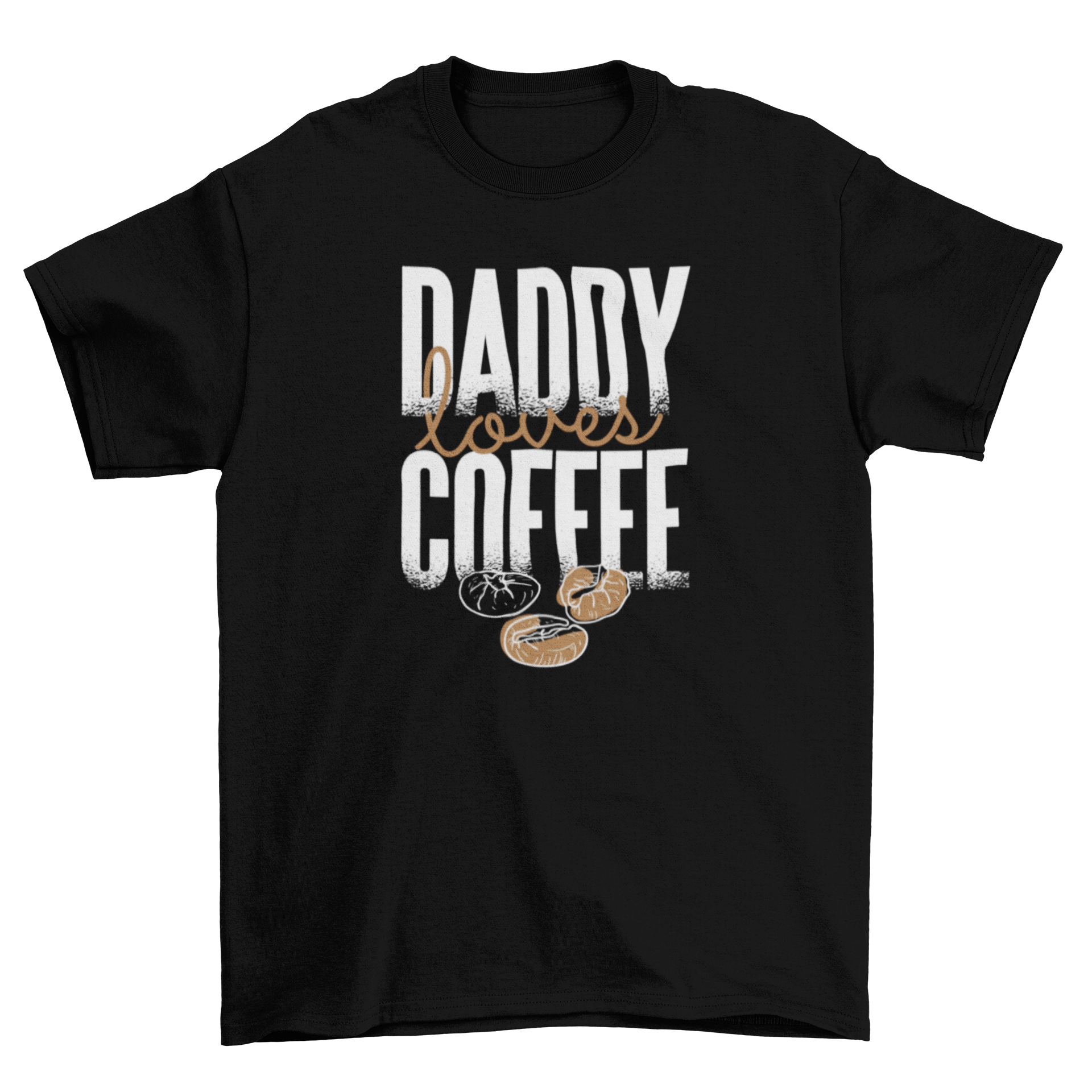 Stylish t-shirt featuring 'Daddy loves coffee' quote with sketchy coffee beans design.