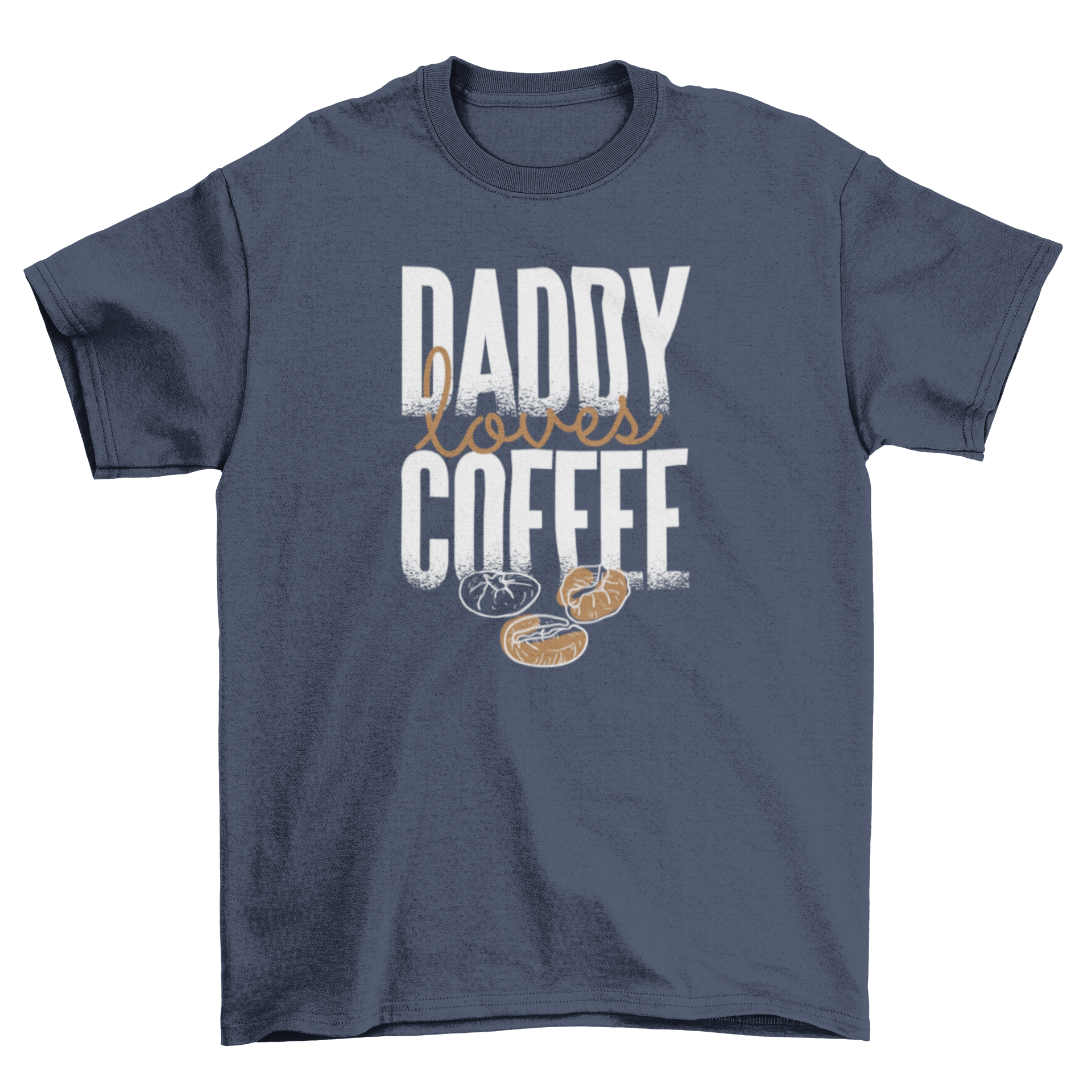 Stylish t-shirt featuring 'Daddy loves coffee' quote with sketchy coffee beans design.