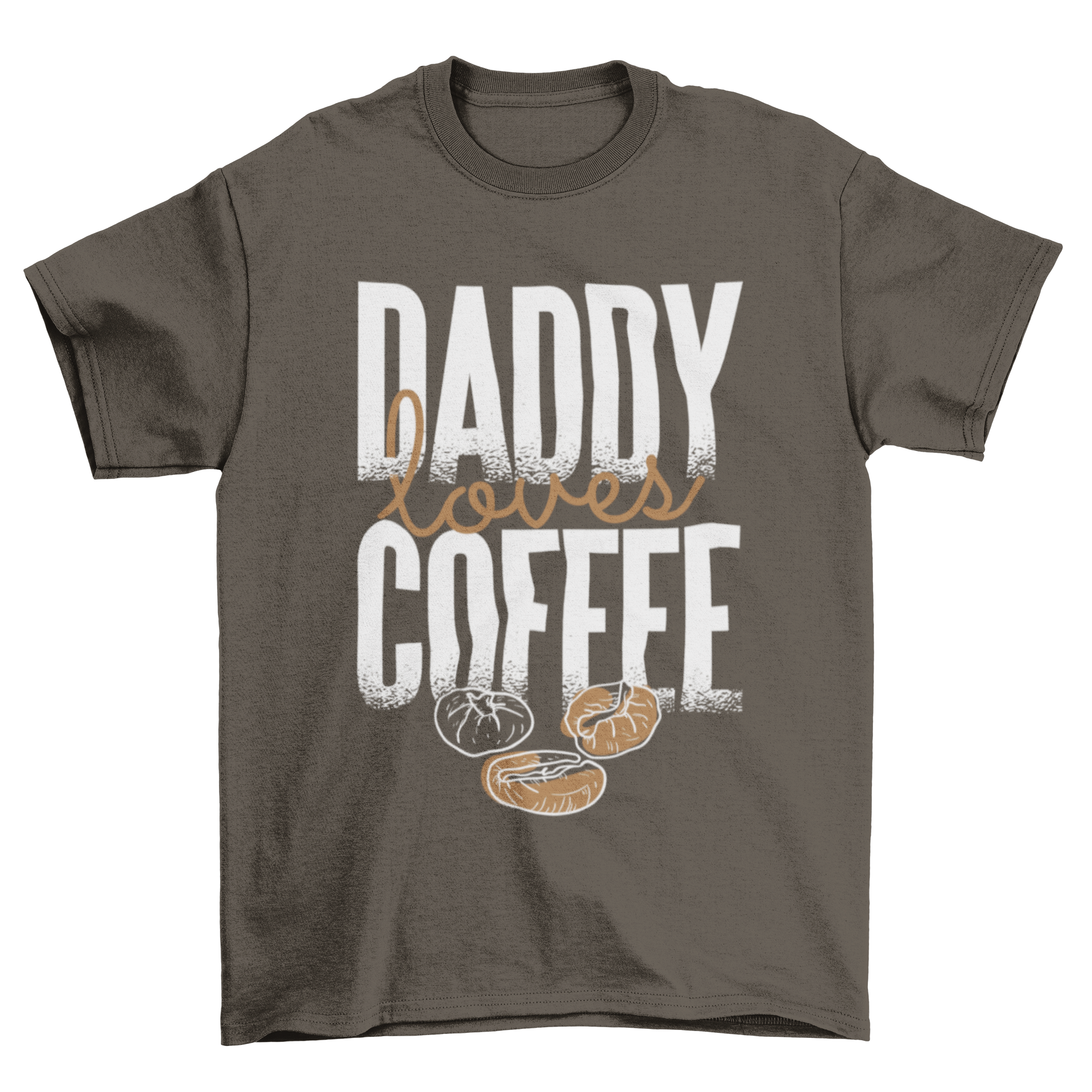 Stylish t-shirt featuring 'Daddy loves coffee' quote with sketchy coffee beans design.