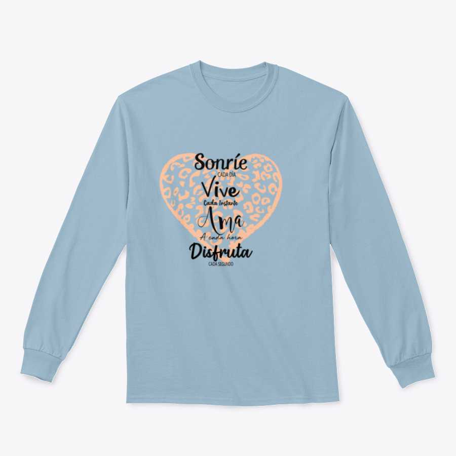 A stylish t-shirt featuring the uplifting phrase 'Smile Every Day, Live Every Moment, Love Every Hour, Enjoy Every' in a vibrant design.