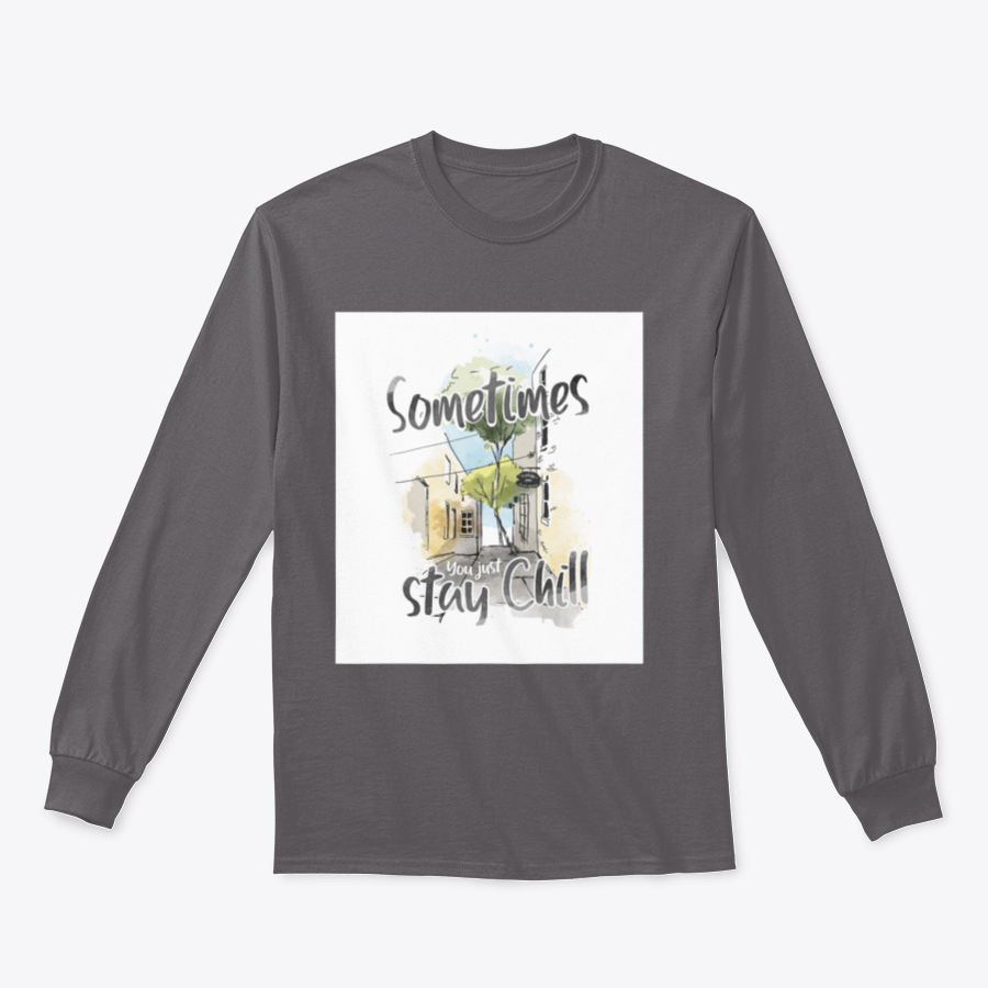 Stay Chill Slogan T-Shirt featuring a city sketch illustration, made from 100% cotton for comfort and style.