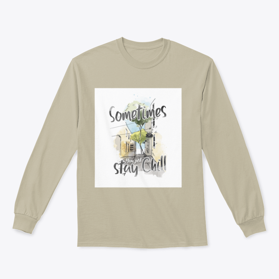 Stay Chill Slogan T-Shirt featuring a city sketch illustration, made from 100% cotton for comfort and style.