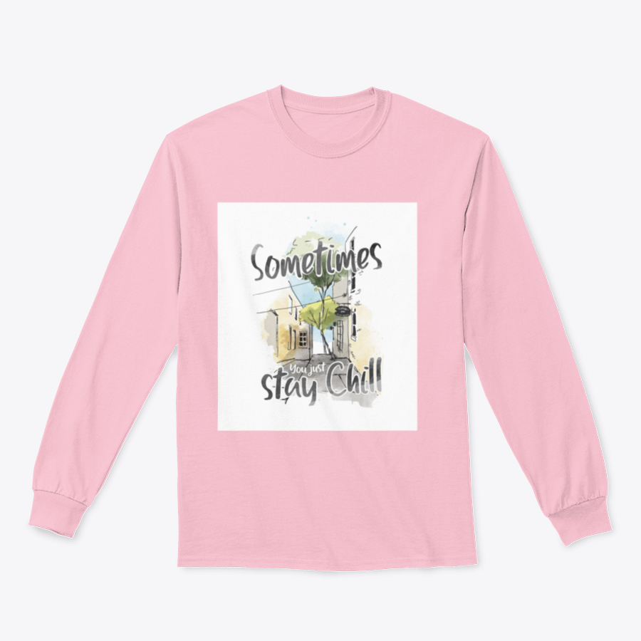 Stay Chill Slogan T-Shirt featuring a city sketch illustration, made from 100% cotton for comfort and style.