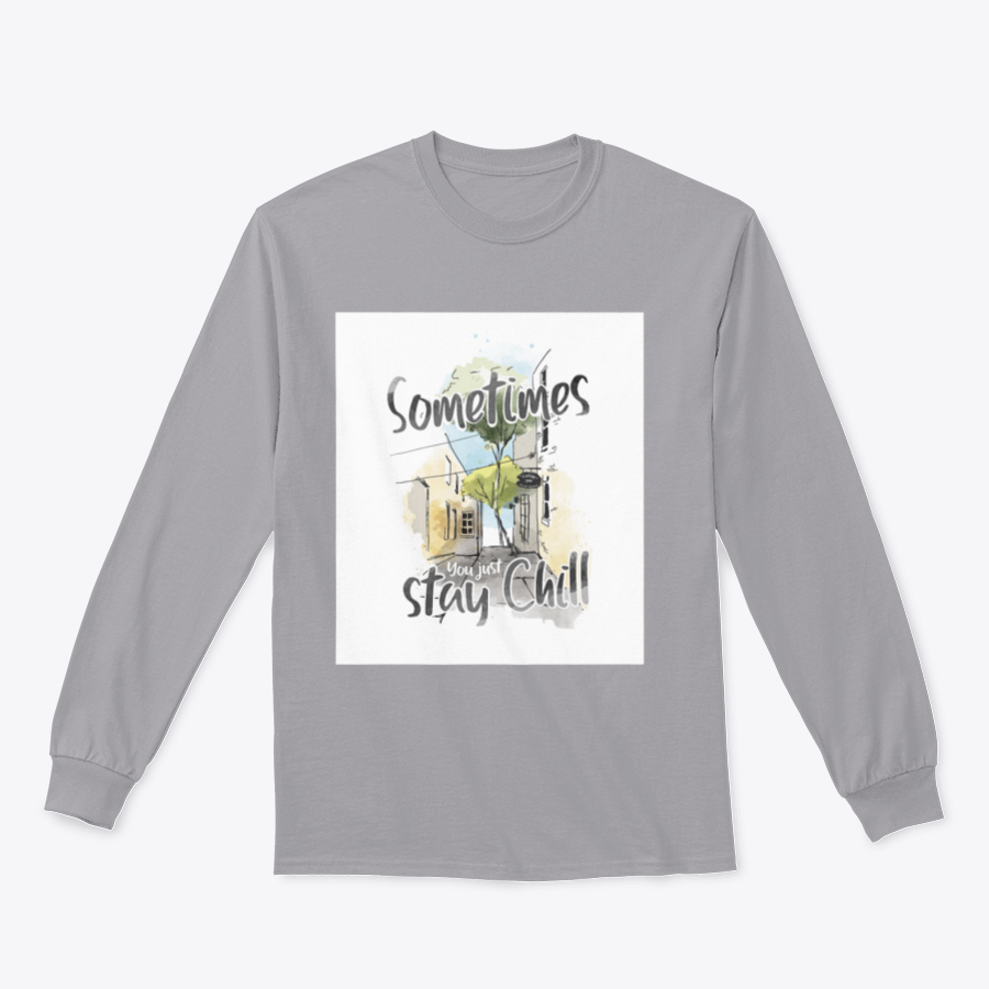 Stay Chill Slogan T-Shirt featuring a city sketch illustration, made from 100% cotton for comfort and style.