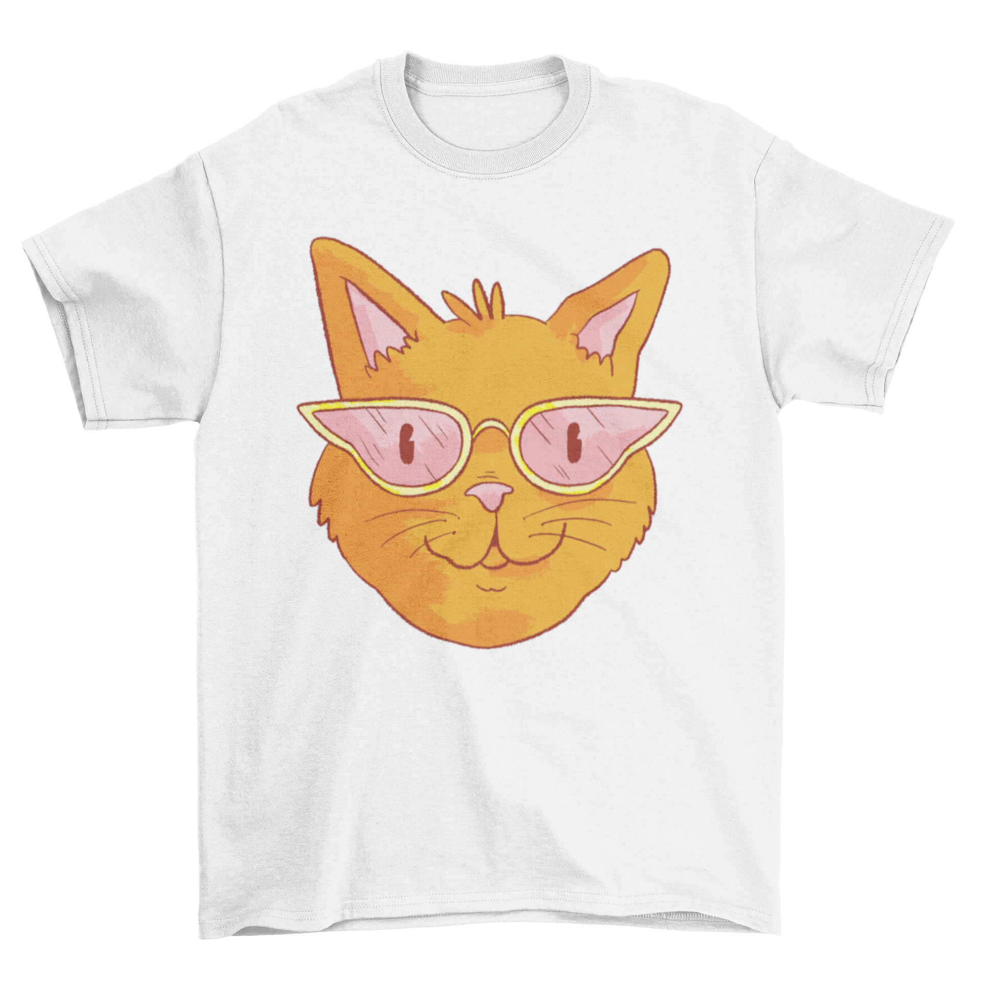 A stylish cat wearing glasses on a trendy t-shirt design.