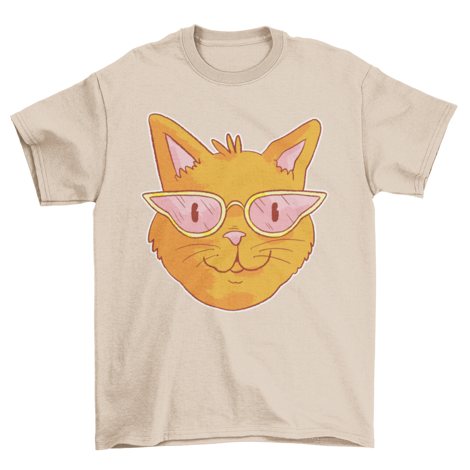 A stylish cat wearing glasses on a trendy t-shirt design.