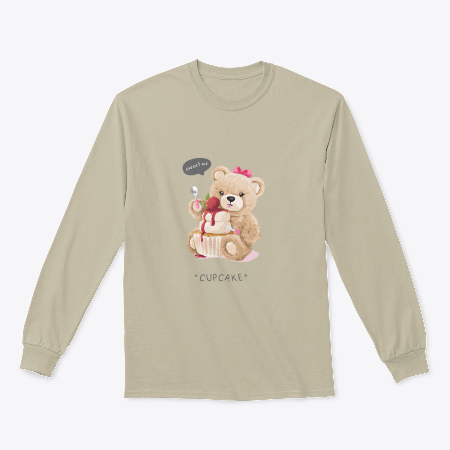 Sweet As Cupcake T-shirt featuring a cute bear doll eating a cupcake, showcasing a playful and whimsical design.