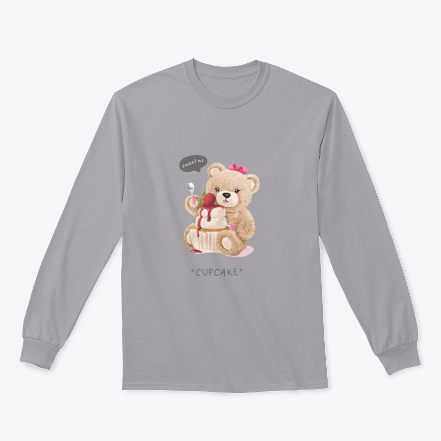 Sweet As Cupcake T-shirt featuring a cute bear doll eating a cupcake, showcasing a playful and whimsical design.