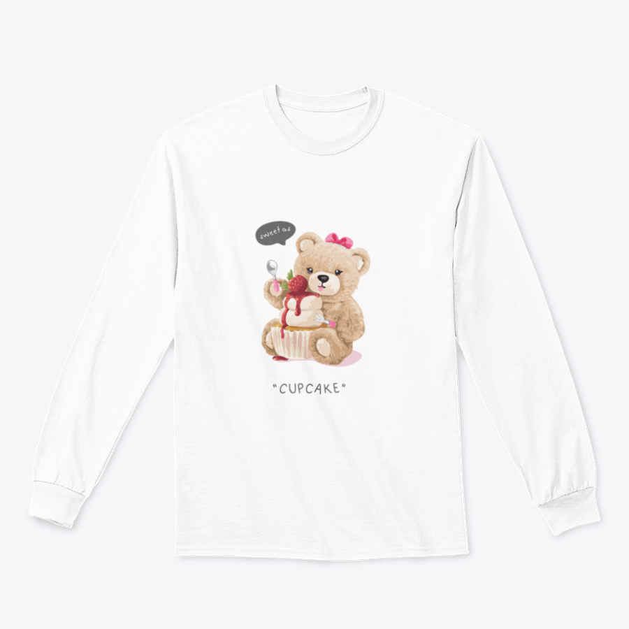 Sweet As Cupcake T-shirt featuring a cute bear doll eating a cupcake, showcasing a playful and whimsical design.