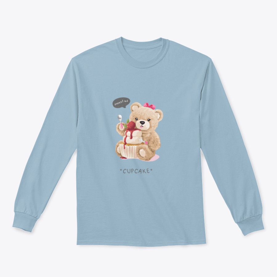 Sweet As Cupcake T-shirt featuring a cute bear doll eating a cupcake, showcasing a playful and whimsical design.