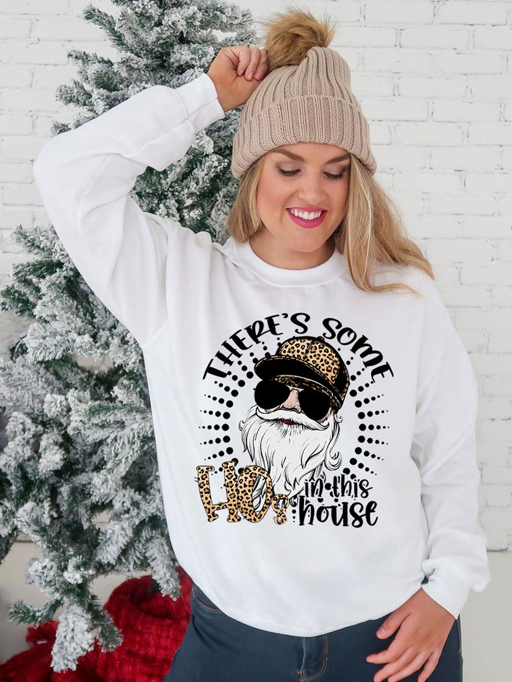 Gildan Crewneck Sweatshirt featuring the phrase 'There's Some Ho in this House' in a stylish design, perfect for casual wear.