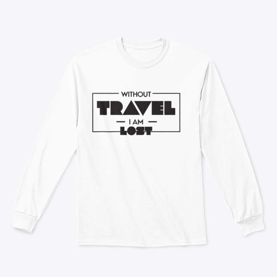 A stylish 'Without Travel I Am Lost' Design Tee Shirt displayed on a mannequin, showcasing its classic fit and unique travel-themed graphic.