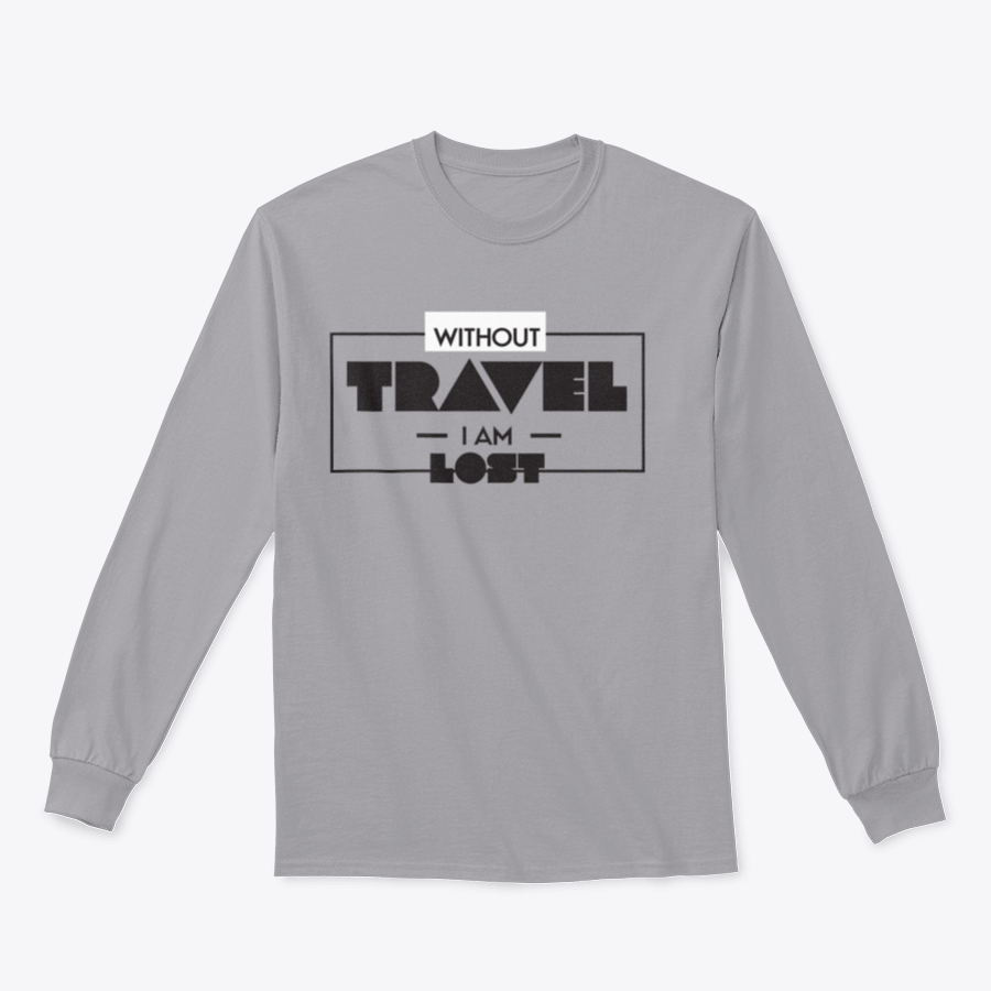 A stylish 'Without Travel I Am Lost' Design Tee Shirt displayed on a mannequin, showcasing its classic fit and unique travel-themed graphic.