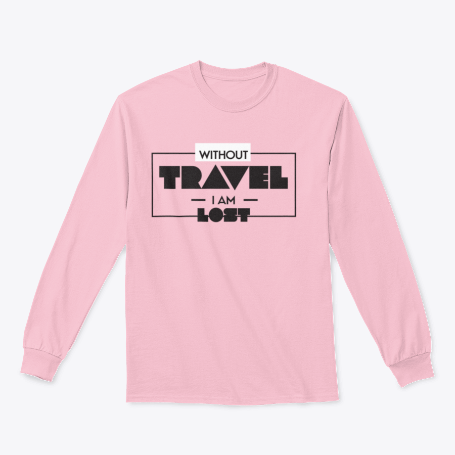 A stylish 'Without Travel I Am Lost' Design Tee Shirt displayed on a mannequin, showcasing its classic fit and unique travel-themed graphic.