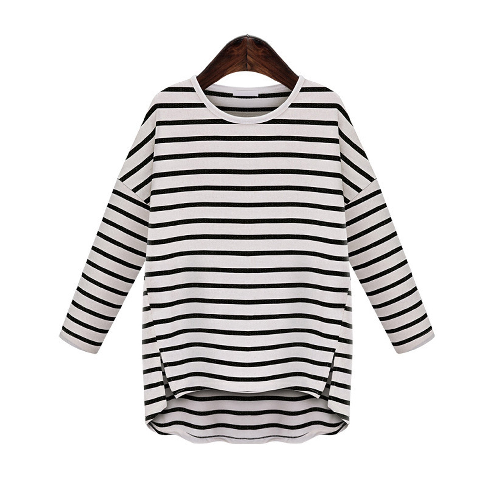 Womens Casual Stripe Sweater Top in beige and black, showcasing its stylish design and comfortable fit.