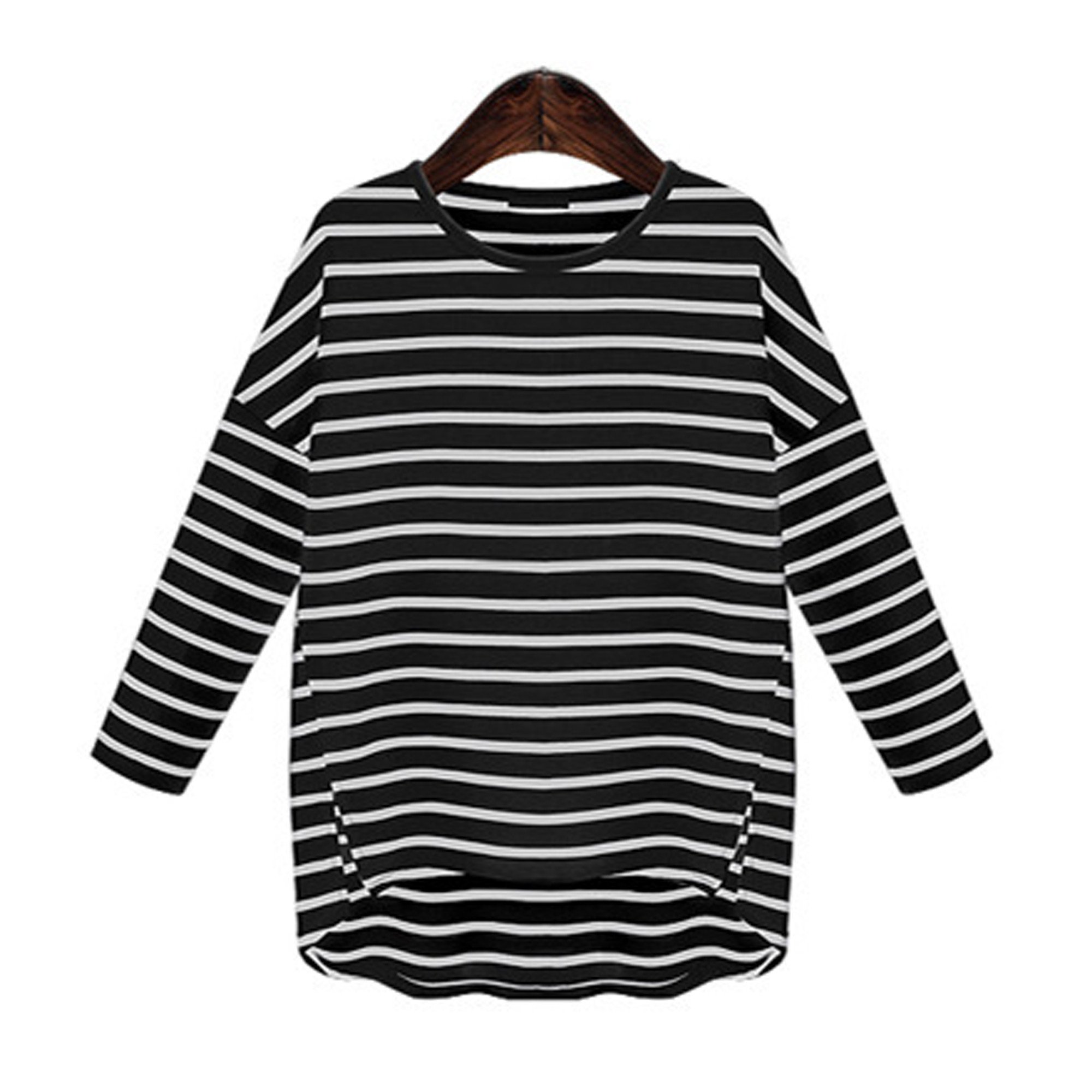 Womens Casual Stripe Sweater Top in beige and black, showcasing its stylish design and comfortable fit.