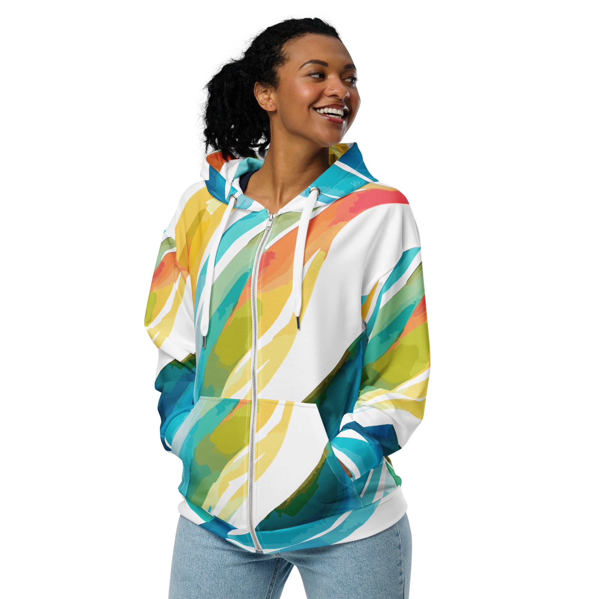 Womens Graphic Zip Hoodie featuring Strength and Courage design, showcasing soft fabric and relaxed fit with a double-lined hood.