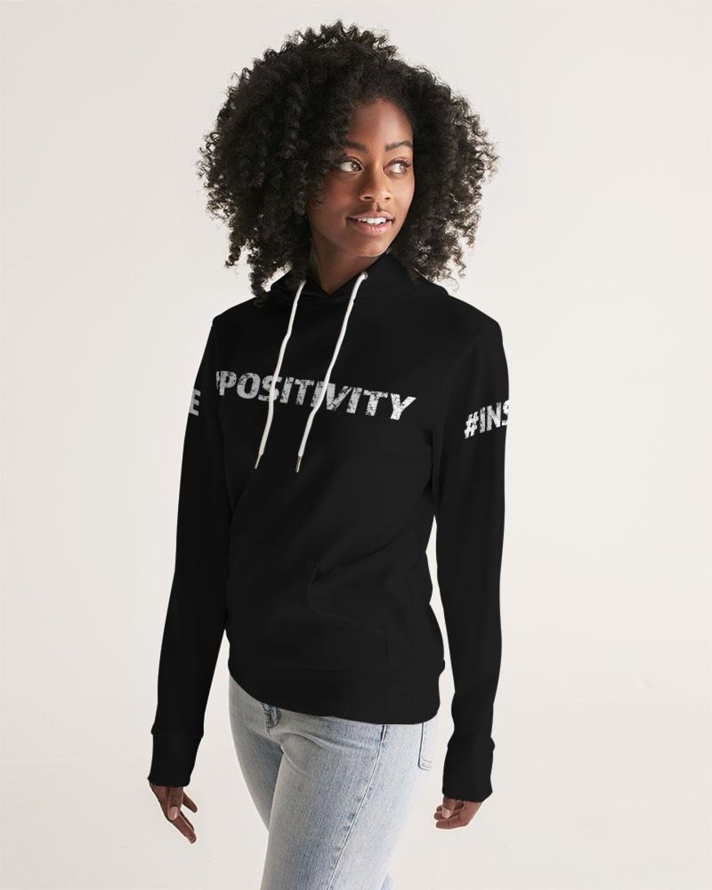 A stylish women's pullover hoodie featuring a custom graphic design, adjustable drawstring hood, and front hand pocket, made from premium fabric.