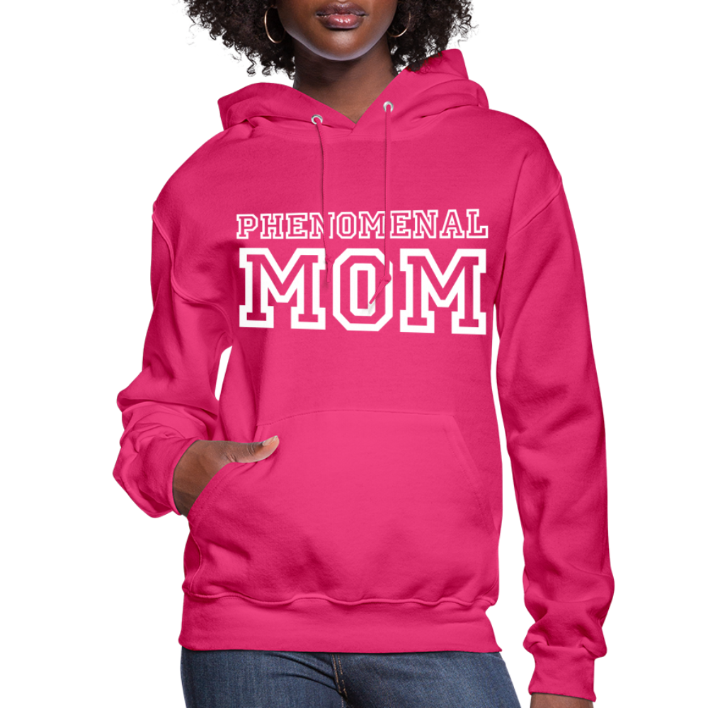 A stylish women's pullover hoodie featuring a graphic design celebrating moms, with a drawstring hood and ribbed cuffs.