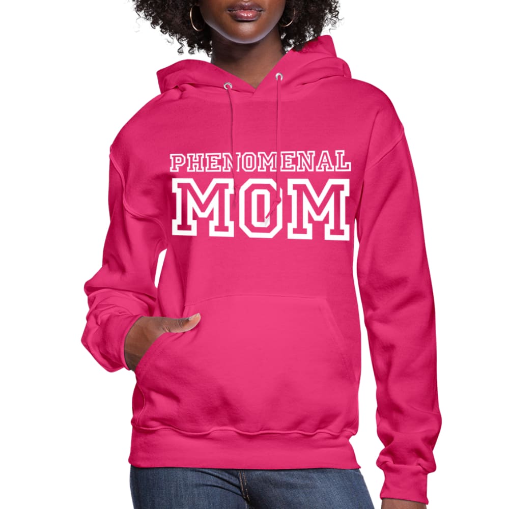 A stylish women's pullover hoodie featuring a graphic design celebrating moms, with a drawstring hood and ribbed cuffs.