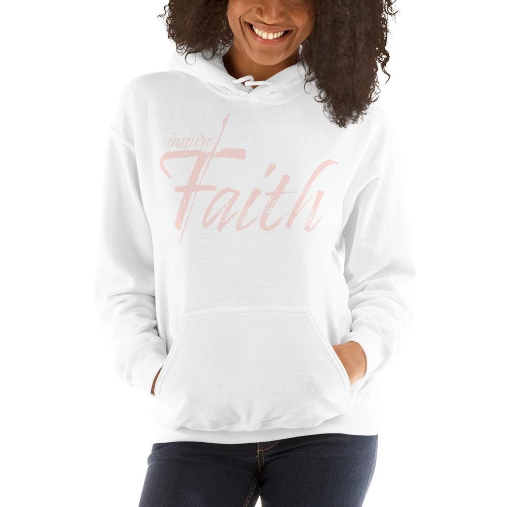 Women's pink pullover hoodie with graphic design, featuring a double-lined hood and front pouch pocket.