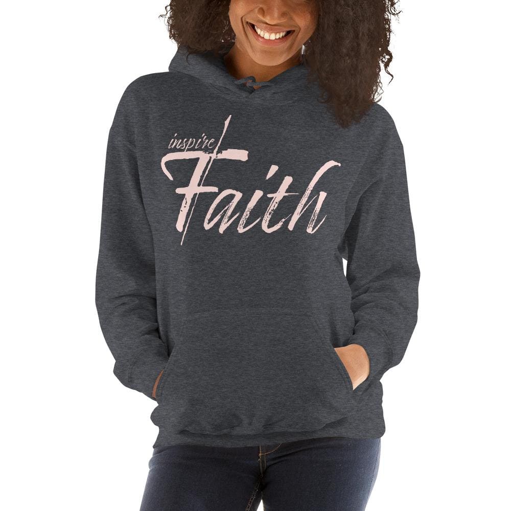 Women's pink pullover hoodie with graphic design, featuring a double-lined hood and front pouch pocket.