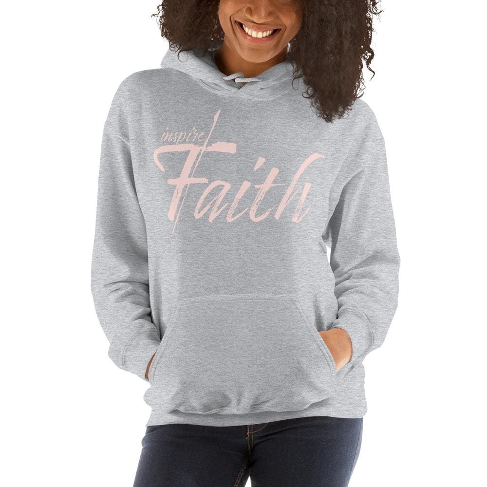 Women's pink pullover hoodie with graphic design, featuring a double-lined hood and front pouch pocket.