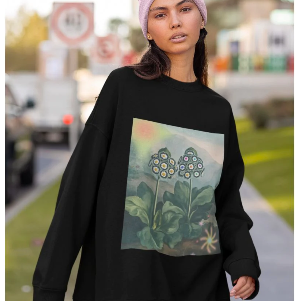 Womens Majestic Life Of Plants Sweatshirt featuring a loose fit and soft fabric, perfect for casual wear.