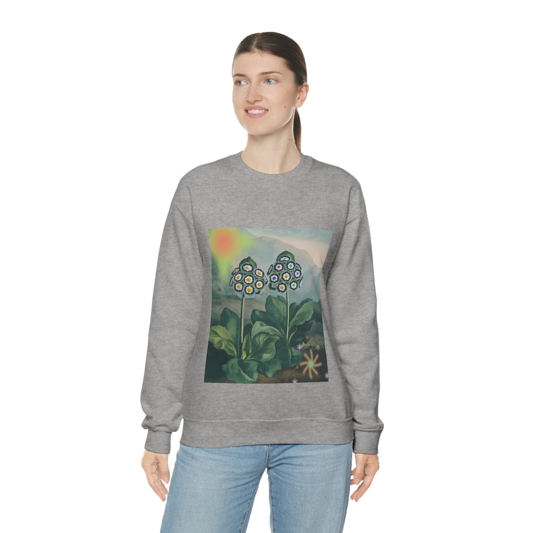 Womens Majestic Life Of Plants Sweatshirt featuring a loose fit and soft fabric, perfect for casual wear.