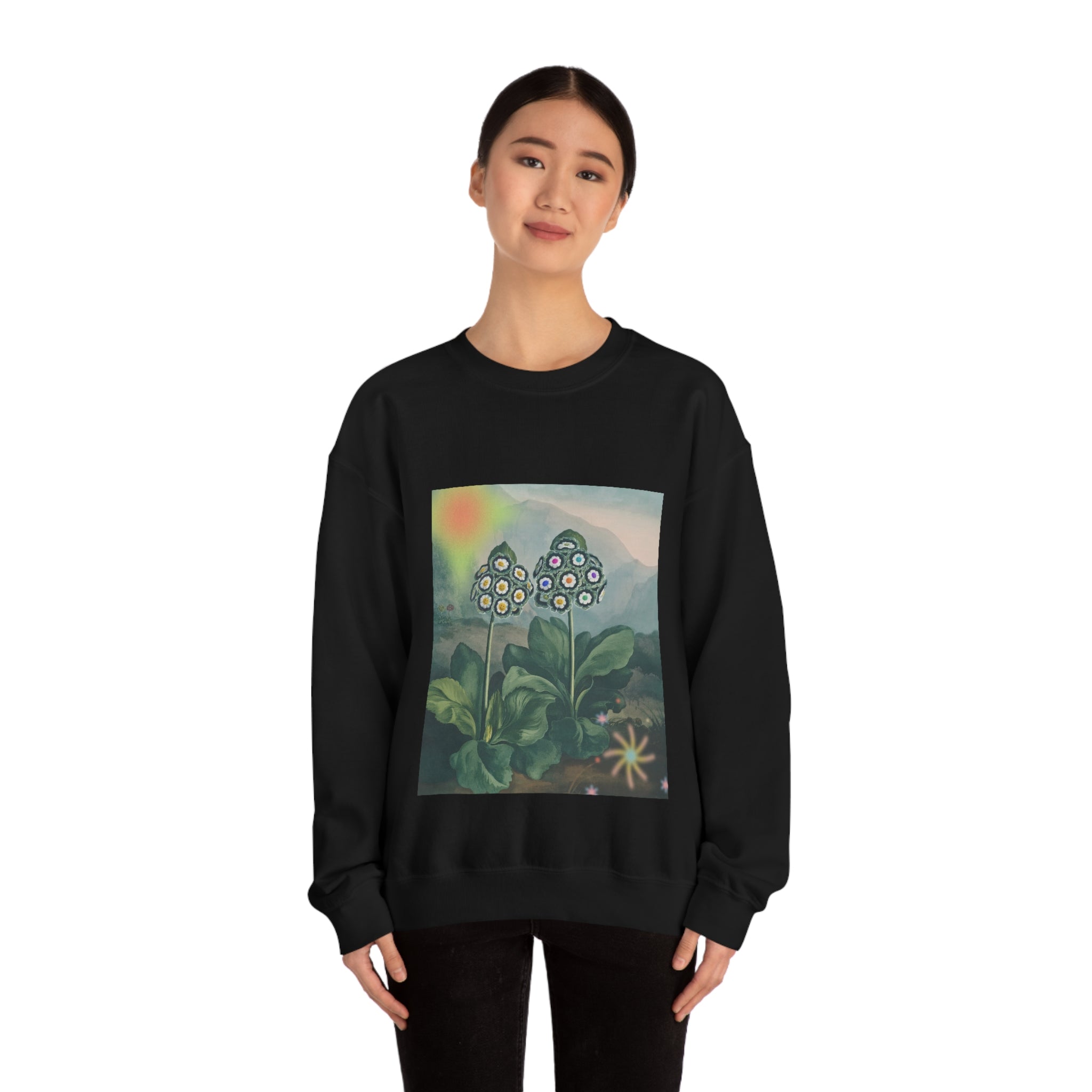 Womens Majestic Life Of Plants Sweatshirt featuring a loose fit and soft fabric, perfect for casual wear.