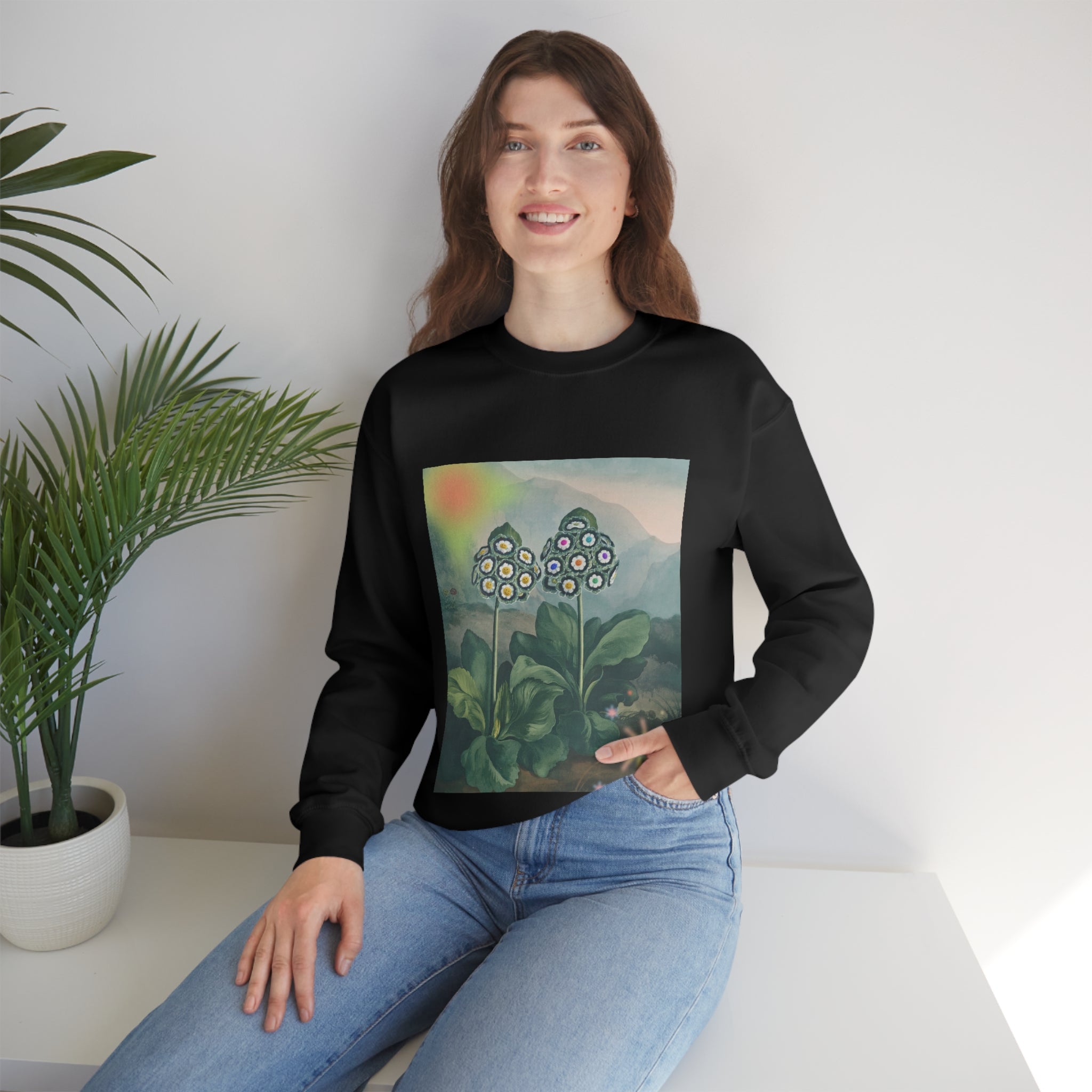 Womens Majestic Life Of Plants Sweatshirt featuring a loose fit and soft fabric, perfect for casual wear.