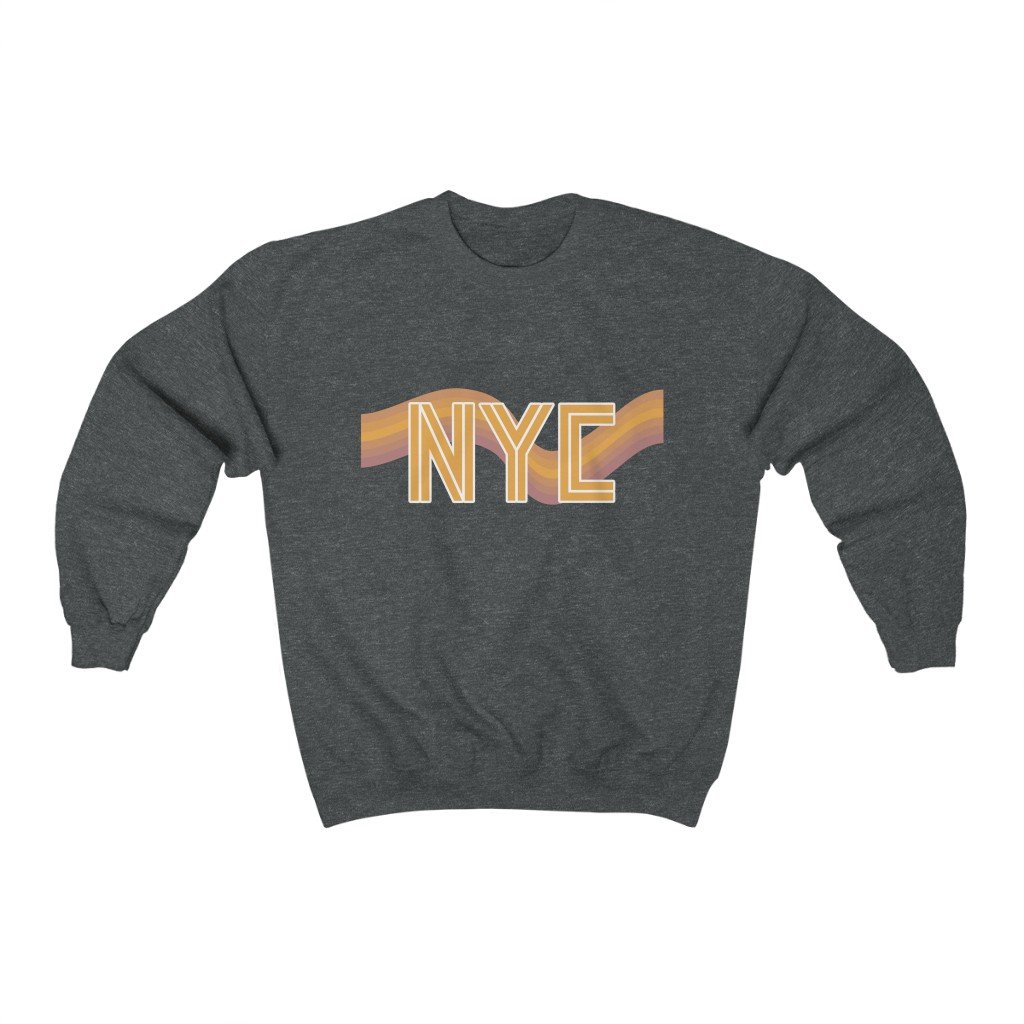 Womens NYC Retro 70's Crewneck Sweatshirt in soft fabric with a loose fit, showcasing a vintage design.