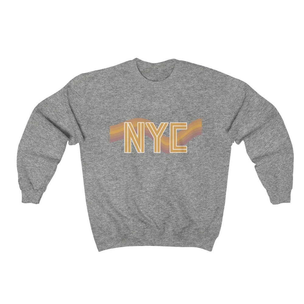 Womens NYC Retro 70's Crewneck Sweatshirt in soft fabric with a loose fit, showcasing a vintage design.